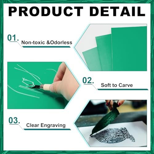 Yeaqee 8 Pcs 8 x 10 Inch Linoleum Blocks for Printmaking, Green