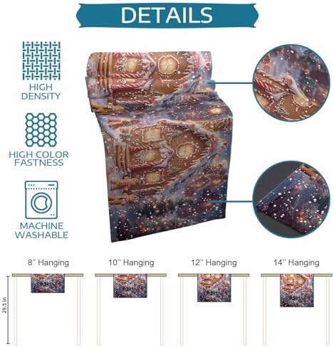 Christmas Table Runner Dresser Scarf 13 x 36 Inch Gingerbread Man House Candy Winter Night Snow Scene Table Runners Non-Slip Heat Resistant Kitchen Dining Table Decor for Home Holidays Indoor Outdoor