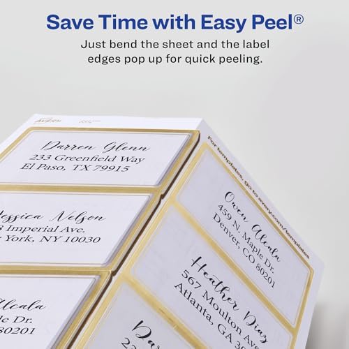 Avery Printable Glossy Clear Labels, 2" x 4" Rectangle Labels, Clear, Metallic Gold Border, Permanent Adhesive, Laser/Inkjet Printable, 60 Total (6552)