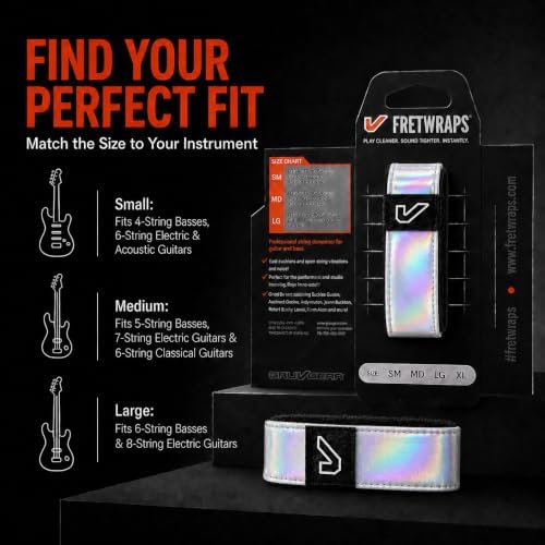 Gruv Gear Fret Wrap Guitar Mute Bubby Lewis FretWrap for Electric, Acoustic & Bass, String Dampener for Recording, Tapping & Practice, Fits 7-12 String Bass (1 Pack Extra Large Iridescent)