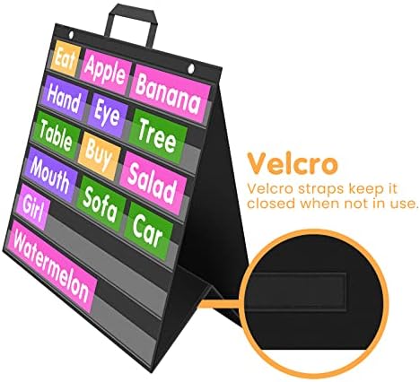 EAMAY Large Standard Pocket Chart for Classroom,Teacher Supplies for Sentence Strip and Card Display,Black Double Sided Table Top Pocket Chart with Hang/Stand/Portable(25Wx22L)