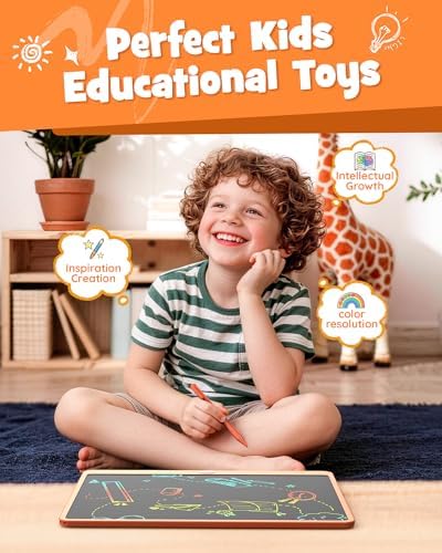 LCD Writing Tablet 16 Inch, Toys for 3 4 5 6 7 8 9Year Old Boys Girls, Colorful Doodle Board Drawing Tablet, Gift for Boys Age 3-12 Years, Memo Board, Drawing Pads with Lanyard (Orange-16Inch)