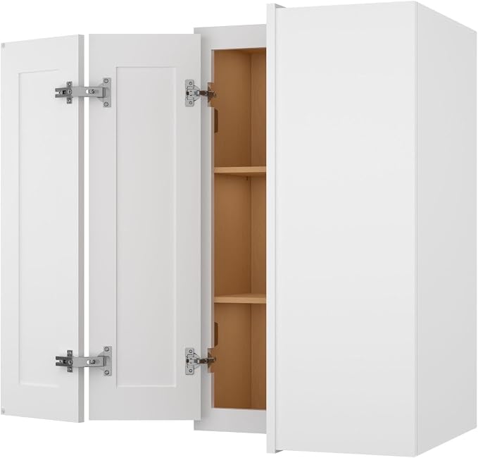 Furinno Shaker Wall Easy Reach Kitchen Cabinet, Bifold Doors, White | 12 D x 24 W x 36 H, Adjustable Hinges, Soft-Close Shaker-Style Door, Ready to Assemble, Plywood, for Pantry, Dining Room