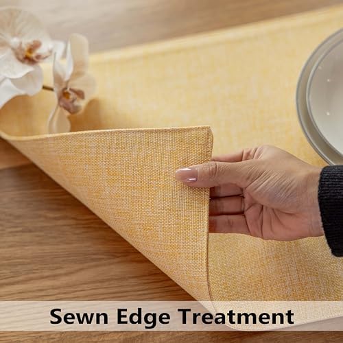 Demetex Placemats Set of 6 Yellow Linen Table Mats Heat Resistant Cloth Place Mats for Dining Room Kitchen Tables, Yellow