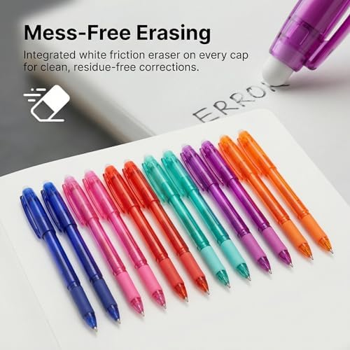 Volcanics Erasable Gel Pens, 0.7mm Medium Point, 6 Colors, 36 Pack | Colored Gel Ink Pens Erasable With Caps, Assorted Colors For Planner, Note Taking, Journaling And Office Supplies