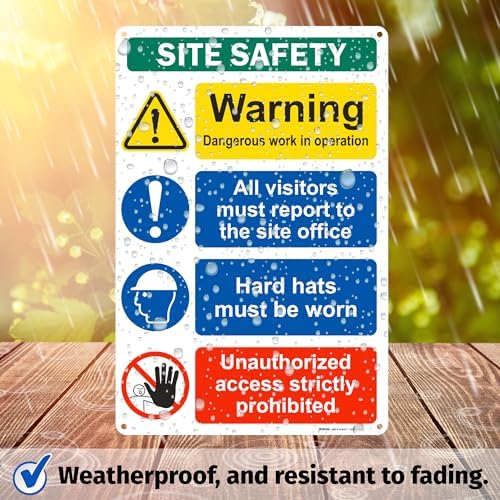 BRIMAR 12 X 18 in Construction Site Safety Sign, Bold Text, Easy Install