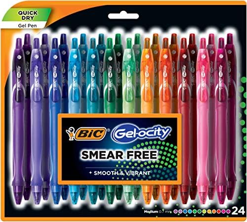 BIC Gelocity Quick Dry Colored Gel Pens, 0.7mm, Black Ink Pens, Pack of 24