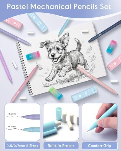 XKDOUS Mechanical Pencil Set, Cute Aesthetic School Supplies Stationery | 0.5 & 0.7mm Mechanical Pencils with 240 Lead Refills, 5 Gel Pens & Index Stickers, Cute Stationery Set for Writing