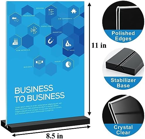 Seencool 8.5x11 Acrylic Sign Holder Vertical Double-sided Tabletop Sign Holder with Black Base, Plastic Picture Frame Paper Holder, Clear Menu Display Stand for Office Restaurant Store Home 4 pack