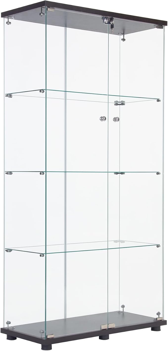 Frameless Glass Display Cabinet, Curio Cabinet Display Case with Lock and 2 Doors, Quick-Install Floor Standing Large Showcase Display Shelf for Collectibles, Legos, Figures, Plants