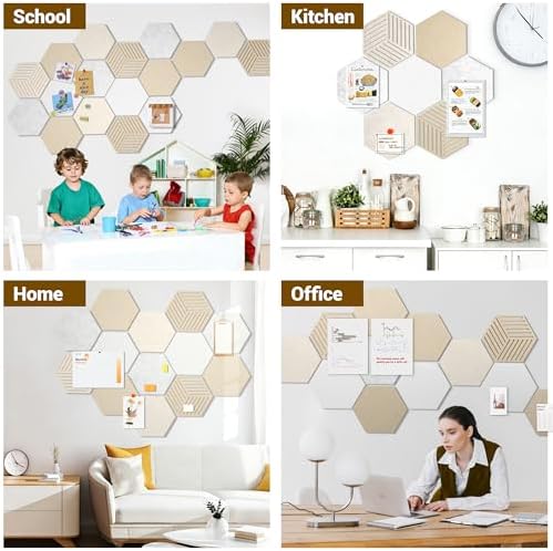 Cork Board Tiles, Magrowill 10-Pack Wall DIY Felt Panels Alternative Bulletin Board with Full Adhesive, 12x10 Inches Hexagon Interior Wall Decor Pin Board Felt Tiles for School Office Home Dorm