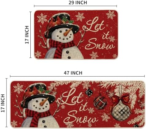 Artoid Mode Snowman Let It Snow Snowflake Christmas Kitchen Mats Set of 2, Winter Home Decor Low-Profile Kitchen Rugs for Floor - 17x29 and 17x47 Inch