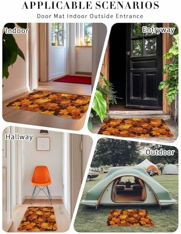 Fall Door Mat Orange Harvest Pumpkin Doormat Autumn Maple Leaf Harvest Thanksgiving Welcome Mat Non Slip Rubber Entryway Front Rug Floor Mat for Indoor Outdoor Kitchen Autumn Holiday Home Decor 16x24