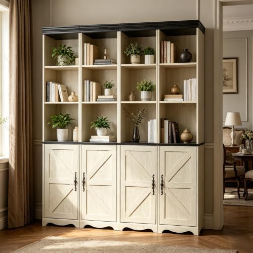 KEIKI 4-in-1 Bookcase with Storage Cabinets, Modular Bookshelf, White
