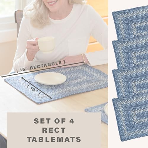 Homespice Denim Braided Table Mats for Coastal Decor, Rect 10x15 Set of 4