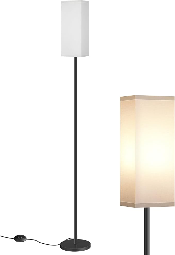 Floor Lamp, Pole Lamp with Foot Switch, Modern Standing Lamp Shade, Minimalist Freestanding Lamp (Bulb Not Included), for Living Room, Bedroom Office ETL Listed, Black and White CW07LD05