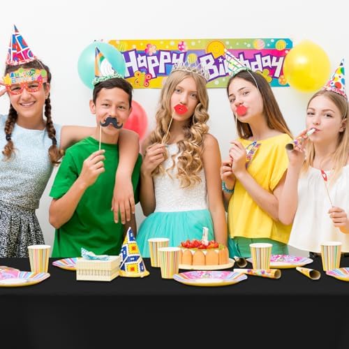 CXPSINC 54 Inch X 100 Feet Plastic Table Cover Roll Disposable Tablecloth with Slide Cutter for All Type/Shape Tables | Party, Banquet, Birthdays, Weddings(Black, 100 Feet)