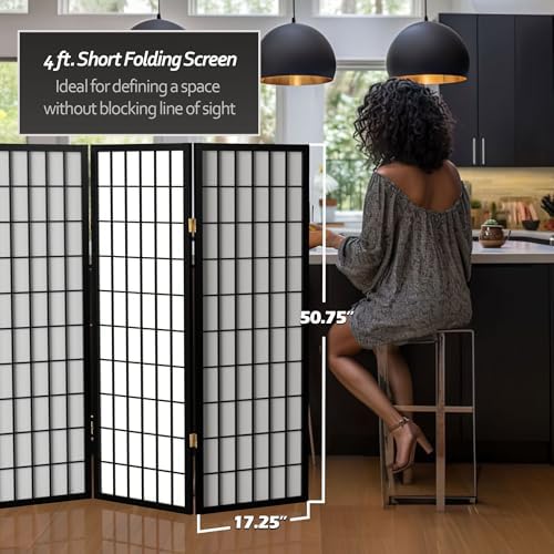 4 ft. Short Window Pane Shoji Screen - Black - 4 Panels