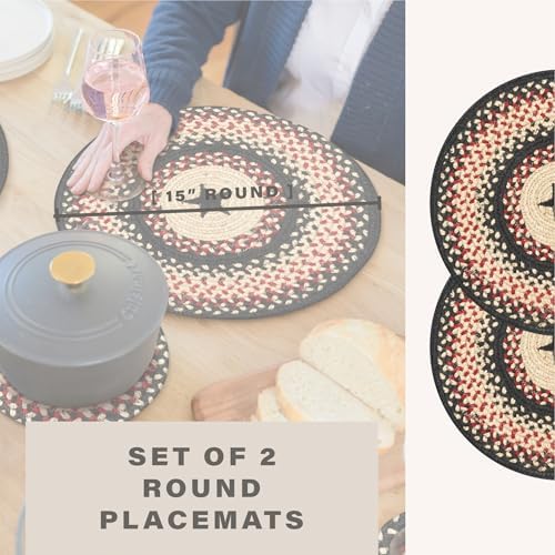 Homespice Gloucester Jute Braided Placemats, Round 15" Set of 2