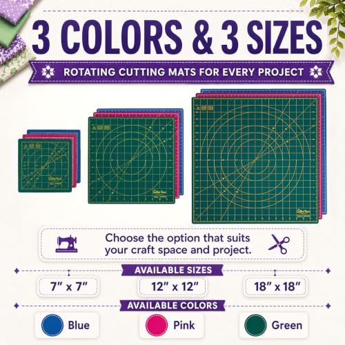 The Quilted Bear 12" x 12" Rotating Self-Healing Cutting Mat, Green