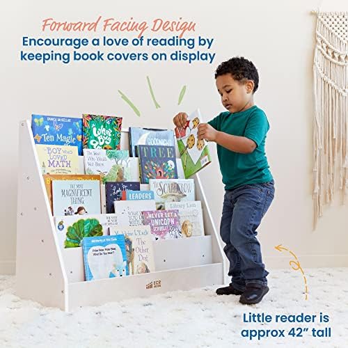 ECR4Kids 5-Shelf Wooden Book Display, Single-Sided Bookshelf, White Wash