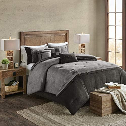 Madison Park Faux Suede King Comforter Set with Bed Skirt, Grey 7pc