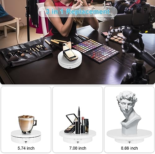 Remote Motorized Rotating Display Stand, Electric Rotating Platform with 5.74/7.08/8.66in Replacement Covers, 3 in 1 Turntable for Live Streaming Video Shoot Photography