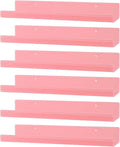 Dezzer 6 Pack Acrylic Shelves for Wall, 15" Acrylic Floating Shelves for Bathroom Bedroom, Invisible Bookshelf Wall Ledge Storage Shelf Books Perfume Toys Action Figure Display Shelves, Pink