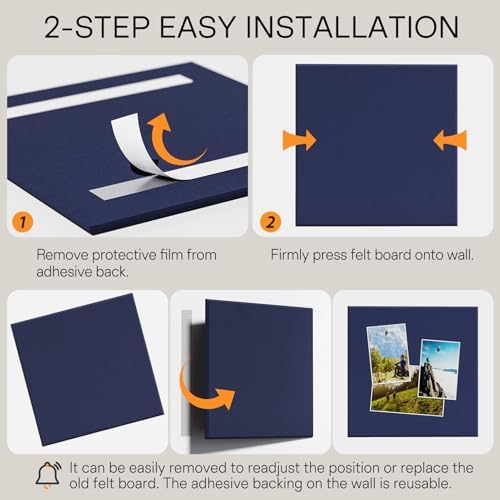 MaxGear Felt Bulletin Board 36" x 24", Dark Blue Felt Wall Tiles Push Pins