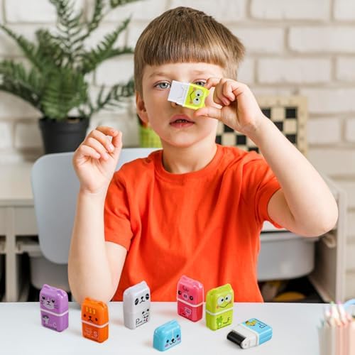 Kifmurase 48Pcs Pencil Erasers, Cute Animal Themed Pencil Eraser, Eraser with Clean Up Roller, Fun Erasers for School Party Christmas Favors