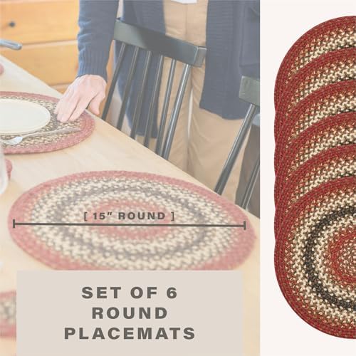 Homespice Chester Braided Placemats for Cabin Decor, Round 15" Set of 6