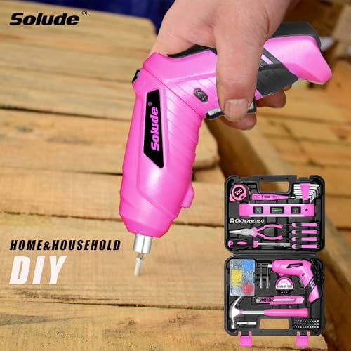 Pink Tool Set for Women,130 Piece Home Tool Kit for Women with 3.6V Cordless Rechargeable Screwdriver,Basic Household Tool Kit Set for New Home,Apartment,College Dorm & DIY Projects