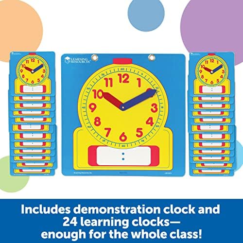 Learning Resources Write & Wipe Clocks Classroom Set - 25 Pieces, Ages 6+ Laminated Dry-Erase, Teaching Aids, Teacher Supplies, Learning Time
