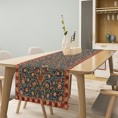 William Morris Table Runner, Rustic Boho Ethnic Flower Original Design Print Table Runner for Home Party Dining Room Kitchen Decor 13x120 Inch