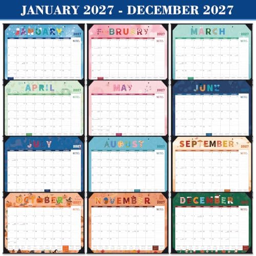 2027 Desk Calendar - Large Desk Calendar 2027, 22" x 17", Jan. 2027 - Dec. 2027, Desk Calendars Large, 12 Months, Corner Protectors, Hanging Holes, Notes - 12 Themes