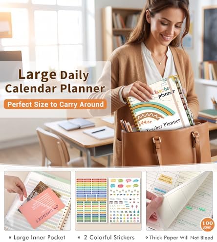 Teacher Planner 2026-2027, July 2026 - June 2027, Academic Weekly & Monthly Calendar Planner with Tabs, 8.5" x 11" A4 Teacher Lesson Plan Book with 7 Periods, Daily Agenda School Organizer for Teacher Student Homeschool, Rainbow