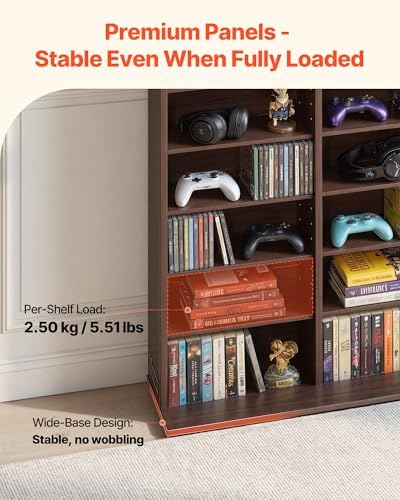 VEVOR Media Storage Cabinet, 12-Tier DVD Shelf Organizer, 40.08 x 9.09 x 71.26 in Multimedia Storage Organizer for CDs, DVDs, Books and Games, CD Shelf for Living Room, Home Office, Recording Room