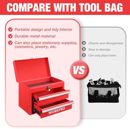 WORKPRO Portable Mini Metal Tool Box with 2 Drawers