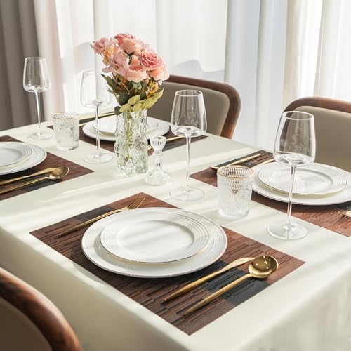 Placemats Set of 6 Vinyl/Plastic Woven Place Mats for Kitchen Table Indoor/Outdoor Washable Placemat Wipeable Dining Table Mats (Ombre Brown Black,6)