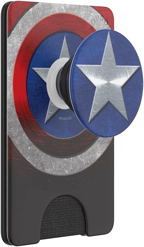 PopSockets Adhesive Phone Wallet with Grip- Captain America | PopWallet, Holds 3-5 Cards, Swappable Top, Kickstand, Marvel, Captain America, Flag, American, USA