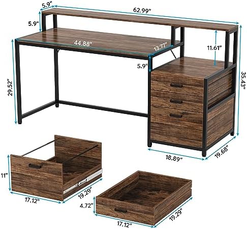 Tribesigns 63 Inch Computer Desk with File Drawer Cabinet, Ergonomic Desk