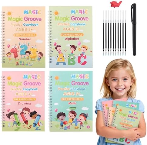 Magic Grooved Writing Practice Books for Kids, Reusable Tracing Workbooks