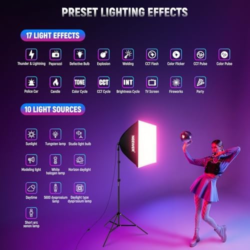 NEEWER 2 Pack 520W Equivalent RGB Softbox Lighting Kit App Control, NK800