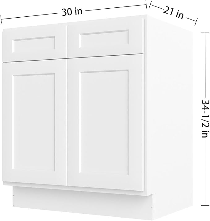 Furinno Shaker Bath Vanity Cabinet Without Top, 2-Door, White | 21 D x 30 W x 34.5 H, Adjustable Hinges, Soft-Close Shaker-Style Door, Ready to Assemble, Plywood, for Bathroom, Washroom