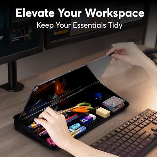 HURUC Desk Buddy Glass Desktop Whiteboard – Desk Board Buddy Hidden Storage