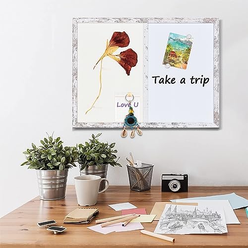 Bulletin Board Whiteboard White Felt Board Combo for Office School Kitchen Bedroom, White Wood Frame,17.7"*23.6",Whiteboard+WH-4560WH