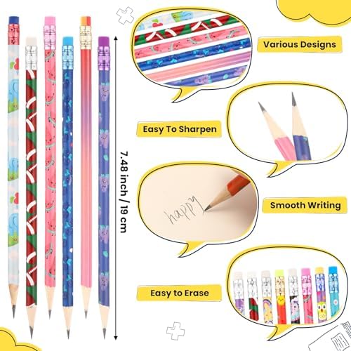 Sabary 300 Pcs Assorted Wood Pencil Bulk 50 Styles Colorful #2 HB Pencils