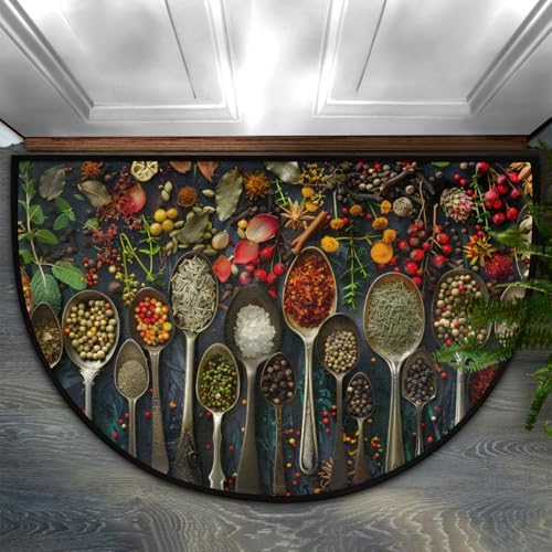 Kitchen Vanilla Spices Half Round Door Mat Non Slip Washable Decorative Kitchen Semi Circle Area Rug Absorbent Soft Entrance Mat Indoor for Kitchens Bathroom Patio Front Door Mat Decor