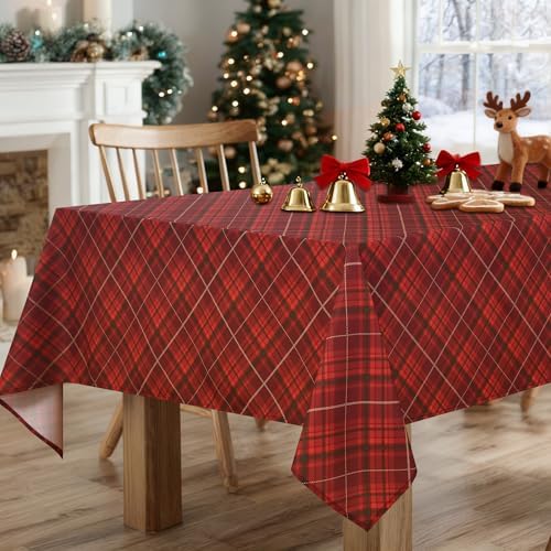 DWCN Christmas Checkered Tablecloth, 54 x 80 Inch, Rectangular, Red