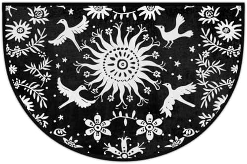 Pardick Vintage Boho Flower Bird Half Round Door Mat, Non-Slip Welcome Indoor Entrance Way Rug Semi Circle Front Doormats Washable Bathroom Kitchen Floor Mat, Outdoor Rugs for Patio, Hearth Rug